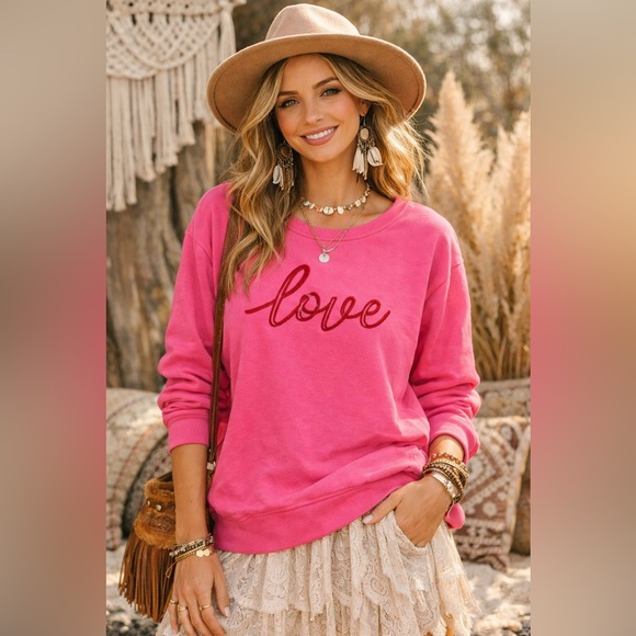 Jane and Delancey Sweaters - Pink 'Love' Embroider detail sweater NWT Jane + Delancey